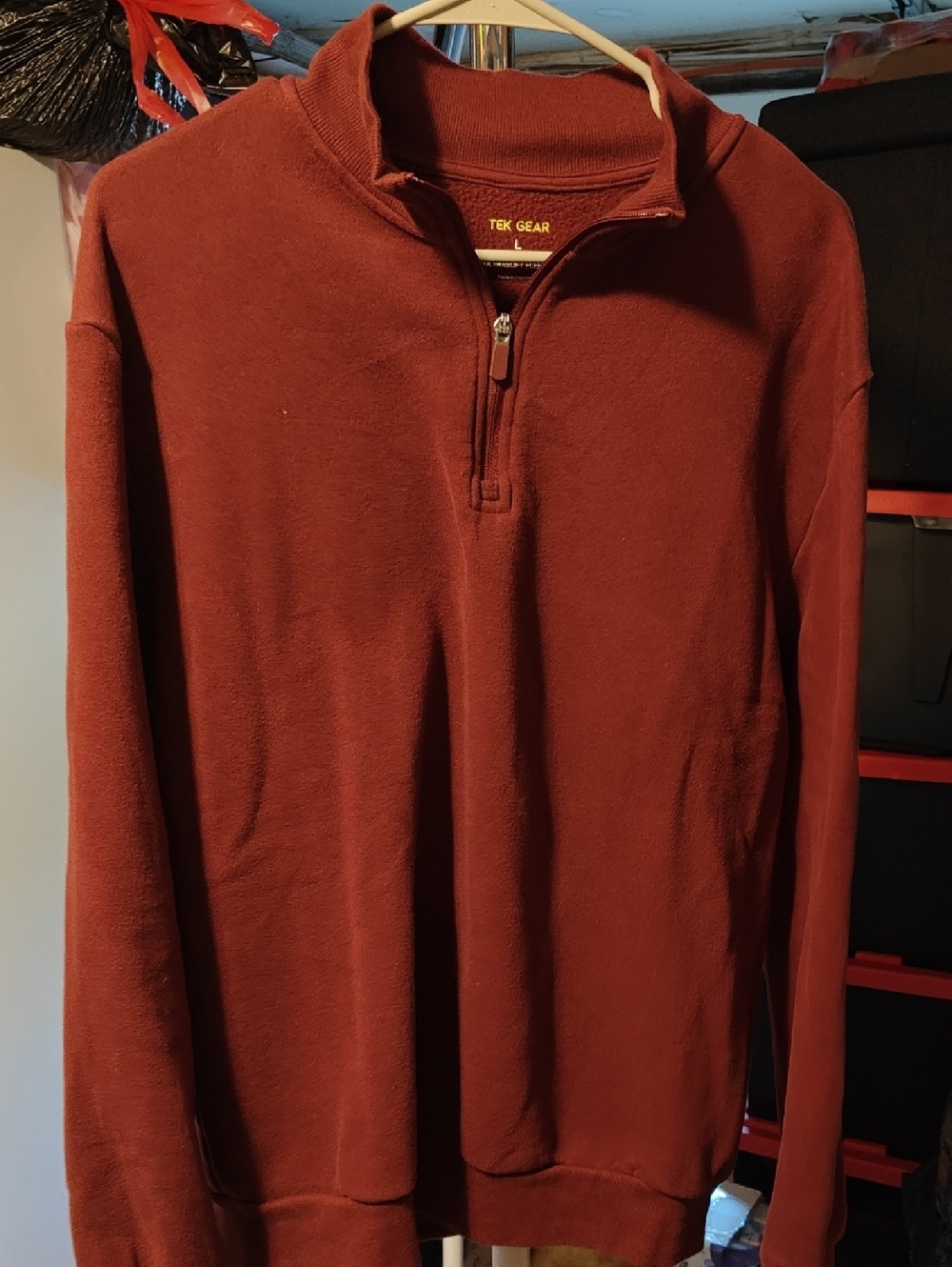 tek gear men's zip-up sweater in burgundy